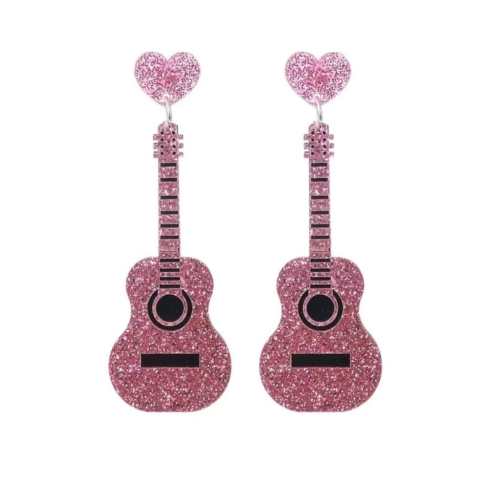 Sparkle with style: Pink guitar glitter acrylic earrings - Picture 11 of 13